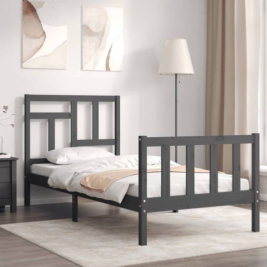 vidaXL Bed Frame with Headboard Grey Single Solid Wood
