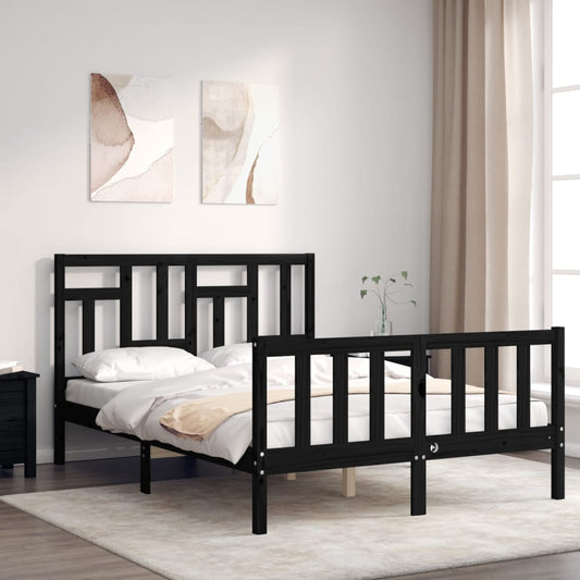 vidaXL Bed Frame with Headboard Black Small Double Solid Wood