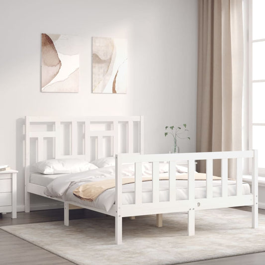 vidaXL Bed Frame with Headboard White 140x190 cm Solid Wood