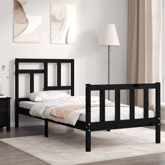 vidaXL Bed Frame with Headboard Black 90x200 cm Solid Wood