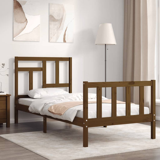 vidaXL Bed Frame with Headboard Honey Brown 100x200 cm Solid Wood