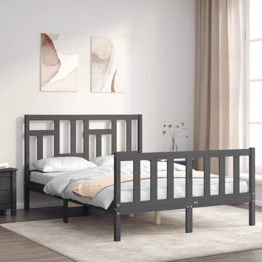 vidaXL Bed Frame with Headboard Grey 140x200 cm Solid Wood