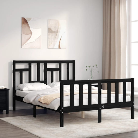 vidaXL Bed Frame with Headboard Black 140x200 cm Solid Wood