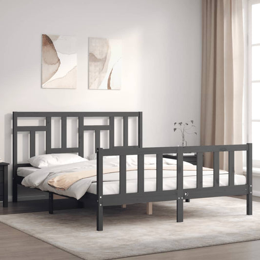 vidaXL Bed Frame with Headboard Grey King Size Solid Wood