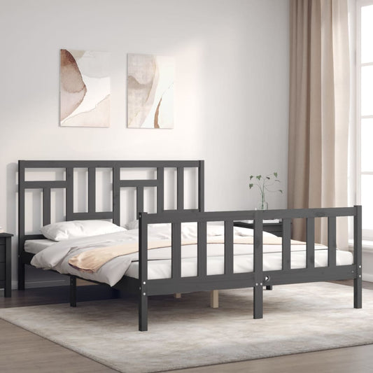 vidaXL Bed Frame with Headboard Grey 160x200 cm Solid Wood