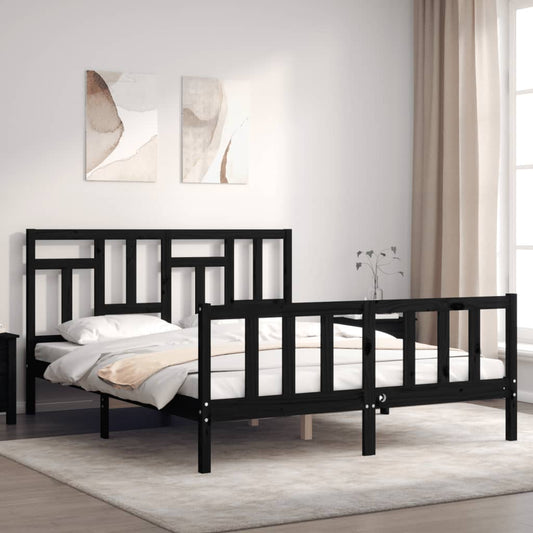 vidaXL Bed Frame with Headboard Black 160x200 cm Solid Wood