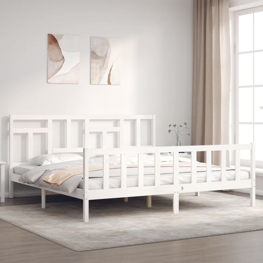 vidaXL Bed Frame with Headboard White Super King Size Solid Wood