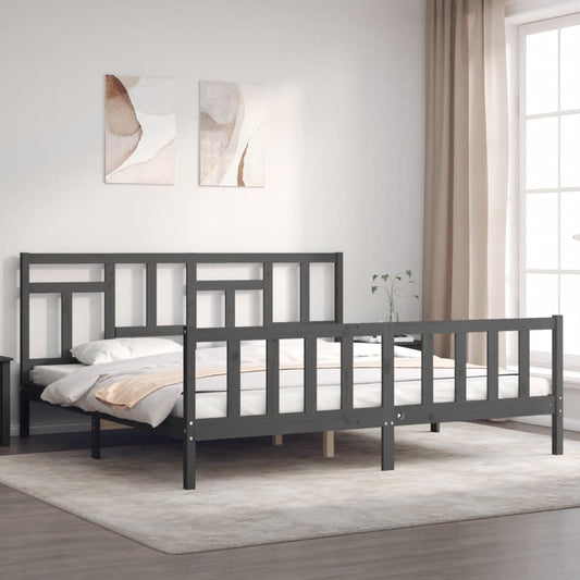 vidaXL Bed Frame with Headboard Grey Super King Size Solid Wood