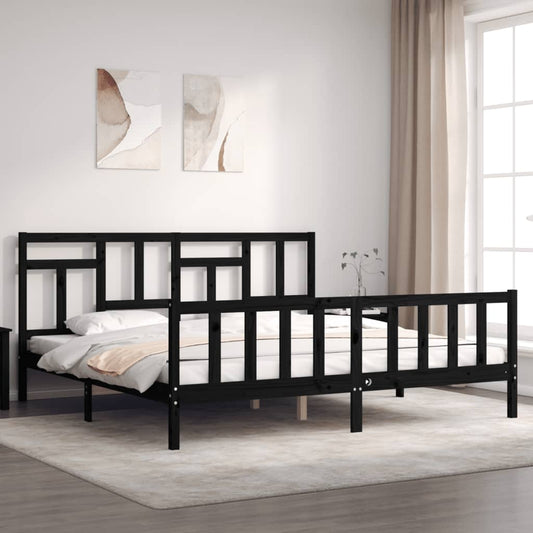 vidaXL Bed Frame with Headboard Black Super King Size Solid Wood