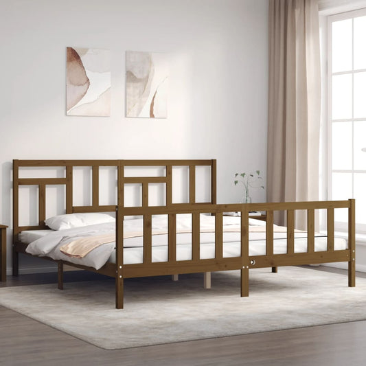 vidaXL Bed Frame with Headboard Honey Brown 200x200 cm Solid Wood