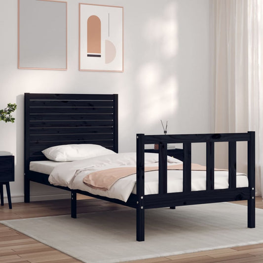 vidaXL Bed Frame with Headboard Black Small Single Solid Wood