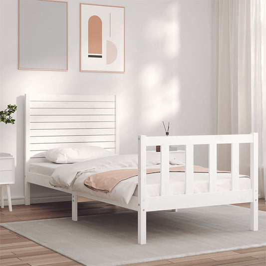 vidaXL Bed Frame with Headboard White Single Solid Wood