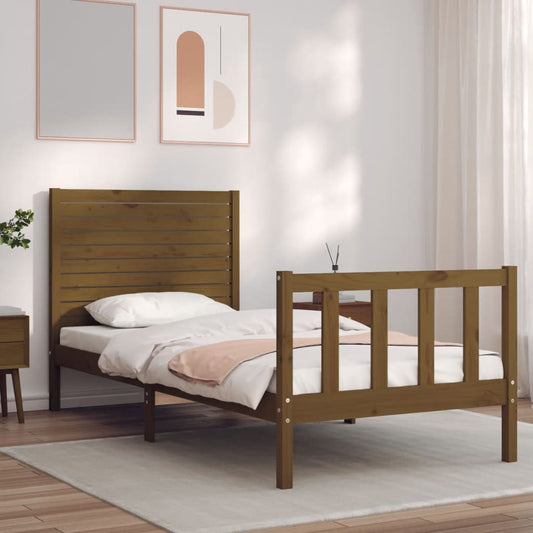 vidaXL Bed Frame with Headboard Honey Brown Single Solid Wood