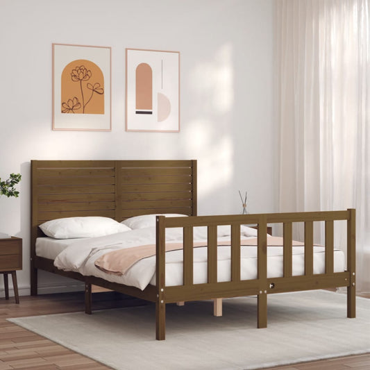 vidaXL Bed Frame with Headboard Honey Brown Small Double Solid Wood