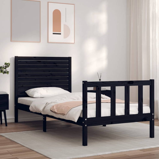 vidaXL Bed Frame with Headboard Black 90x200 cm Solid Wood