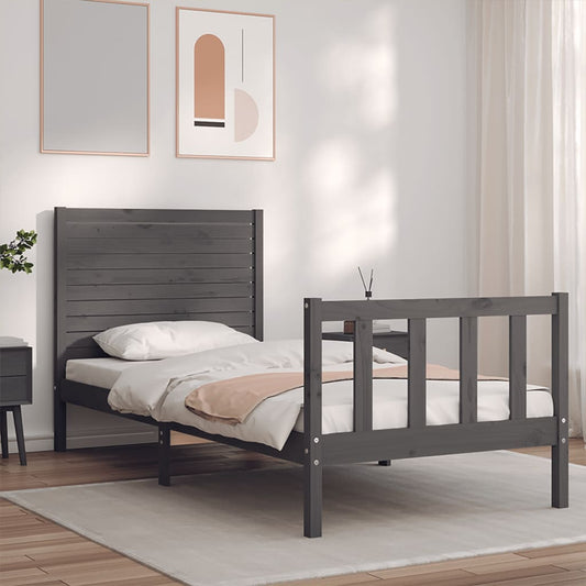 vidaXL Bed Frame with Headboard Grey 100x200 cm Solid Wood