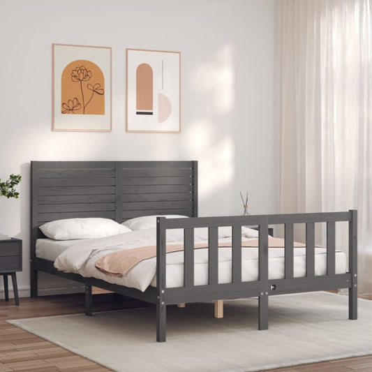 vidaXL Bed Frame with Headboard Grey 120x200 cm Solid Wood