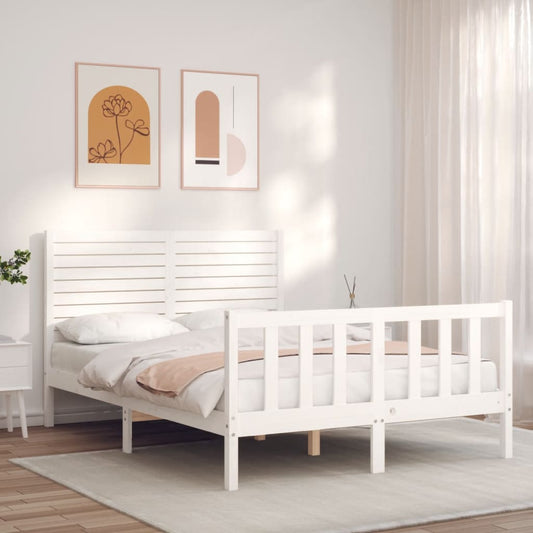vidaXL Bed Frame with Headboard White 140x200 cm Solid Wood