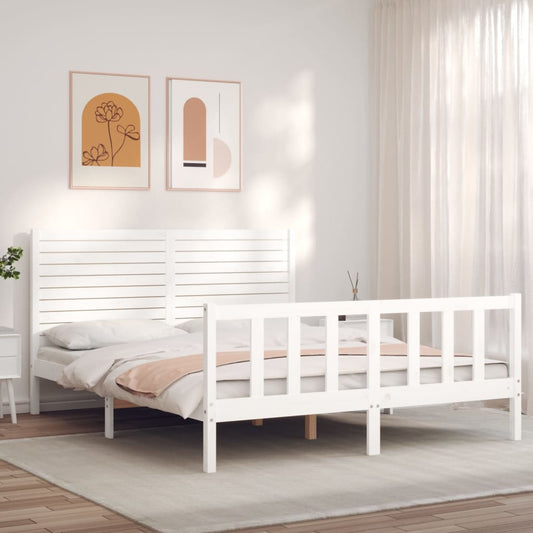 vidaXL Bed Frame with Headboard White 160x200 cm Solid Wood
