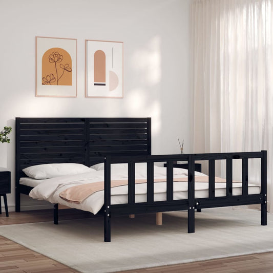 vidaXL Bed Frame with Headboard Black 160x200 cm Solid Wood