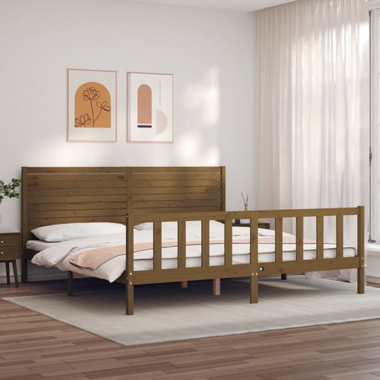 vidaXL Bed Frame with Headboard Honey Brown 200x200 cm Solid Wood