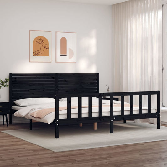 vidaXL Bed Frame with Headboard Black 200x200 cm Solid Wood