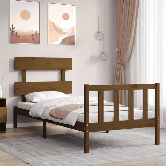 vidaXL Bed Frame with Headboard Honey Brown Single Solid Wood