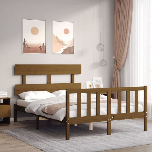 vidaXL Bed Frame with Headboard Honey Brown Small Double Solid Wood