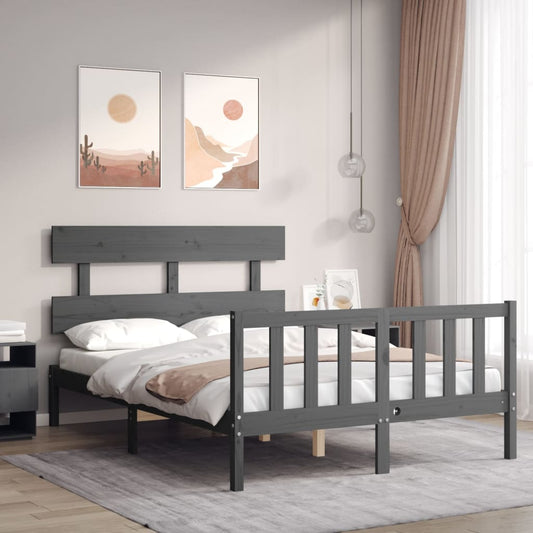 vidaXL Bed Frame with Headboard Grey Double Solid Wood