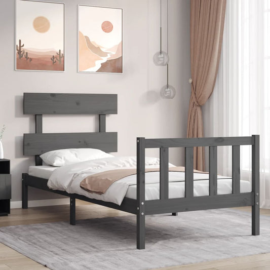 vidaXL Bed Frame with Headboard Grey 90x200 cm Solid Wood