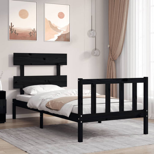vidaXL Bed Frame with Headboard Black 90x200 cm Solid Wood