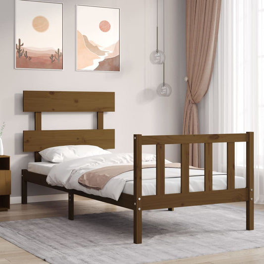 vidaXL Bed Frame with Headboard Honey Brown 100x200 cm Solid Wood