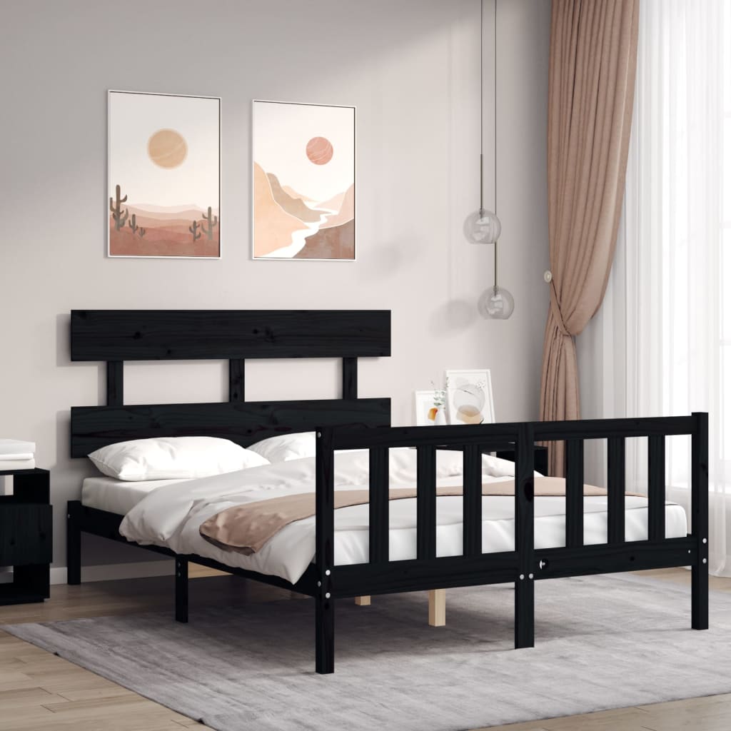 vidaXL Bed Frame with Headboard Black 120x200 cm Solid Wood