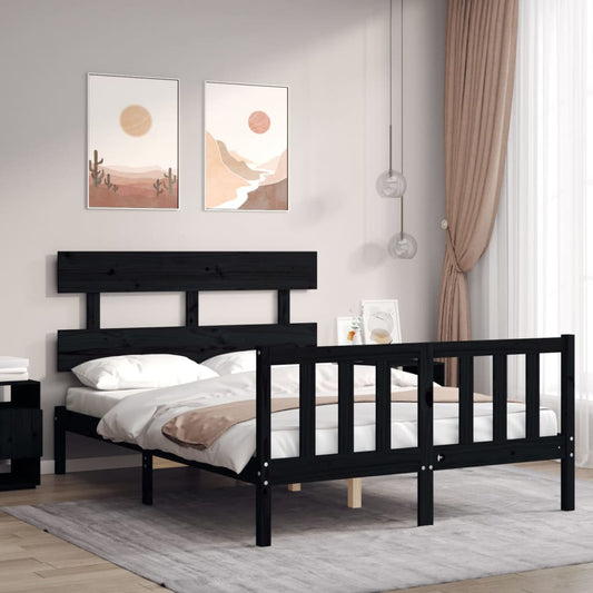 vidaXL Bed Frame with Headboard Black 120x200 cm Solid Wood
