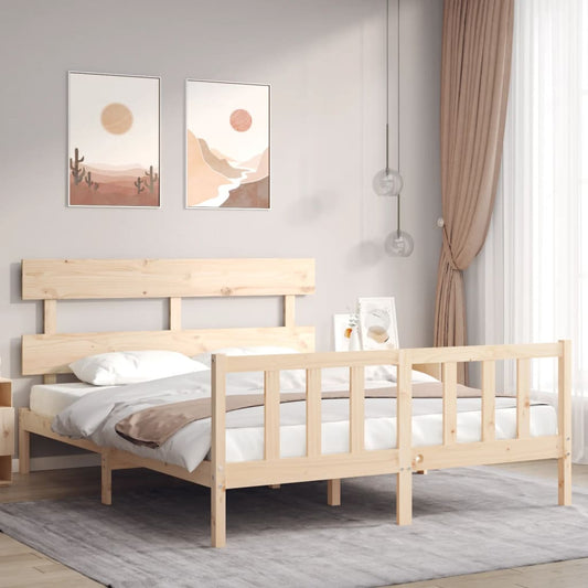 vidaXL Bed Frame with Headboard King Size Solid Wood