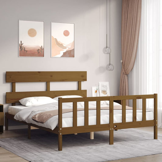 vidaXL Bed Frame with Headboard Honey Brown King Size Solid Wood