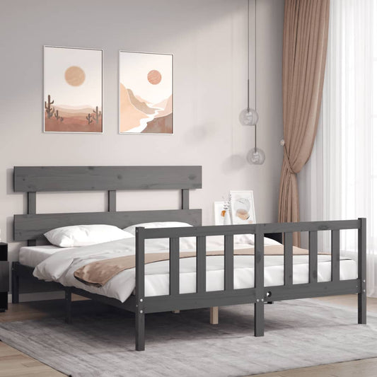 vidaXL Bed Frame with Headboard Grey 160x200 cm Solid Wood