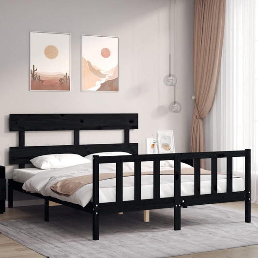 vidaXL Bed Frame with Headboard Black 160x200 cm Solid Wood