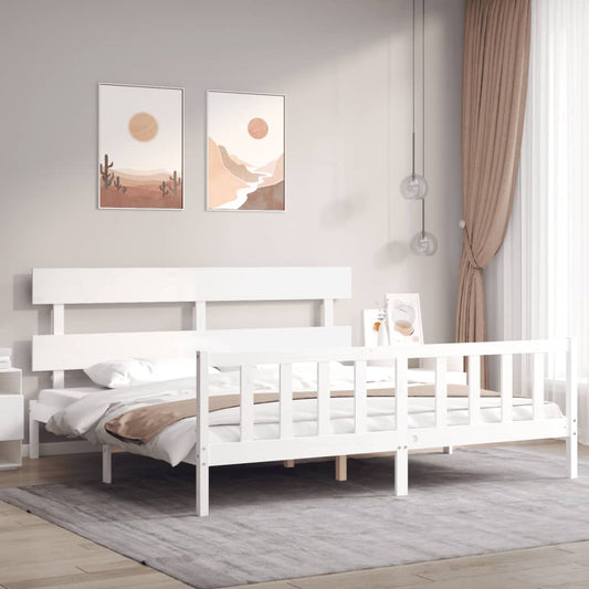 vidaXL Bed Frame with Headboard White Super King Size Solid Wood