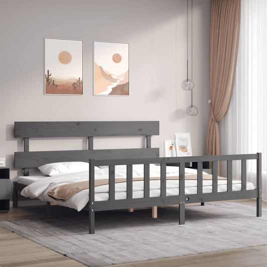 vidaXL Bed Frame with Headboard Grey 200x200 cm Solid Wood