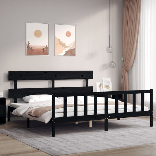 vidaXL Bed Frame with Headboard Black 200x200 cm Solid Wood