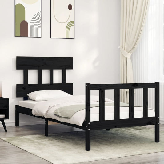 vidaXL Bed Frame with Headboard Black Small Single Solid Wood