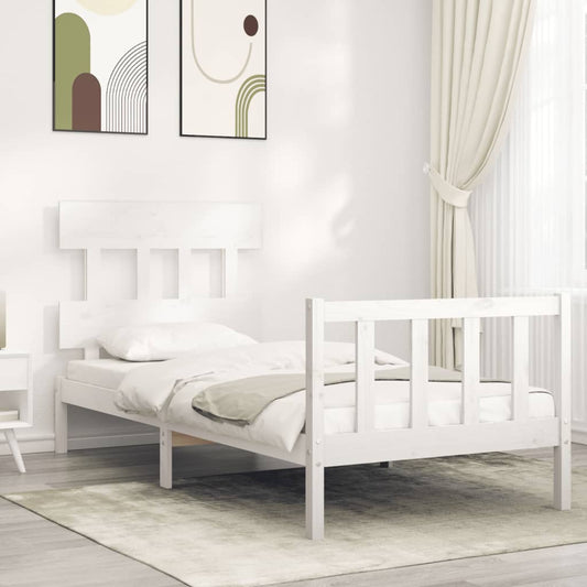 vidaXL Bed Frame with Headboard White Single Solid Wood