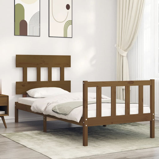 vidaXL Bed Frame with Headboard Honey Brown Single Solid Wood