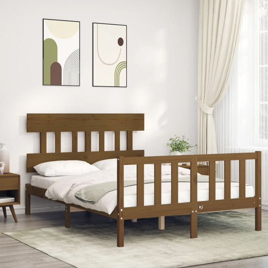 vidaXL Bed Frame with Headboard Honey Brown Small Double Solid Wood