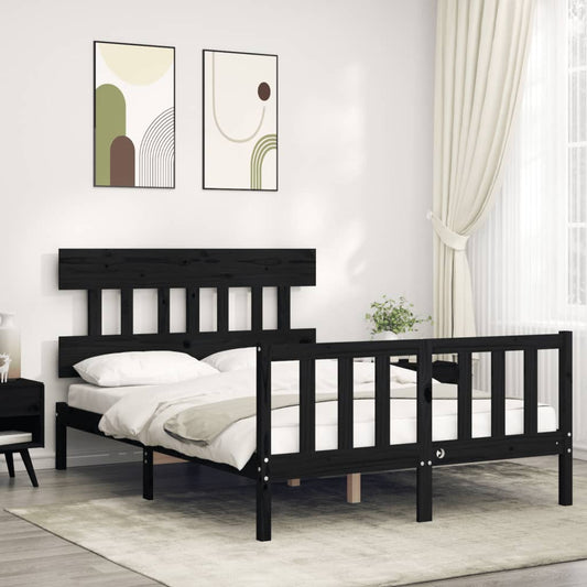vidaXL Bed Frame with Headboard Black Small Double Solid Wood