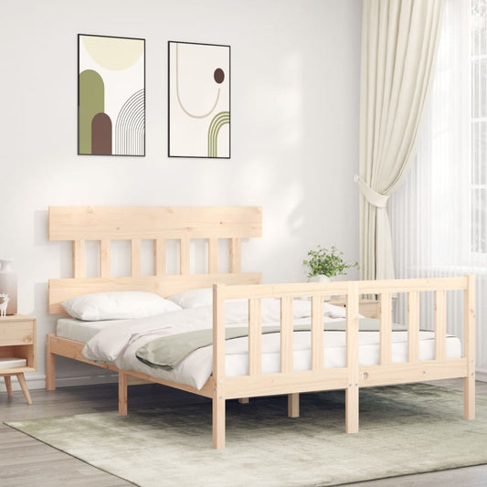vidaXL Bed Frame with Headboard 140x190 cm Solid Wood