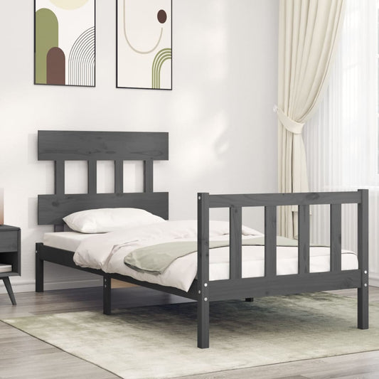 vidaXL Bed Frame with Headboard Grey 90x200 cm Solid Wood