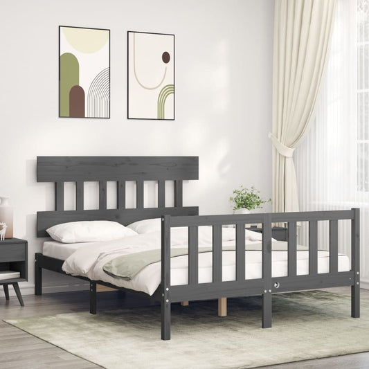 vidaXL Bed Frame with Headboard Grey 120x200 cm Solid Wood