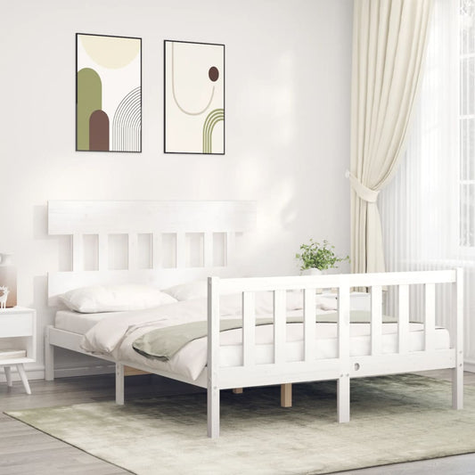 vidaXL Bed Frame with Headboard White 140x200 cm Solid Wood